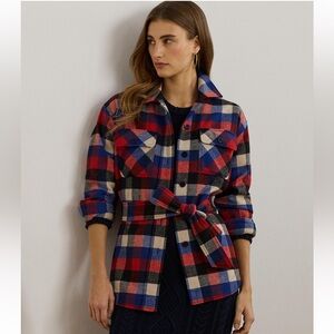 NWT Ralph Lauren Black Label Buffalo Check Belted Wool Shirt Jacket Size M